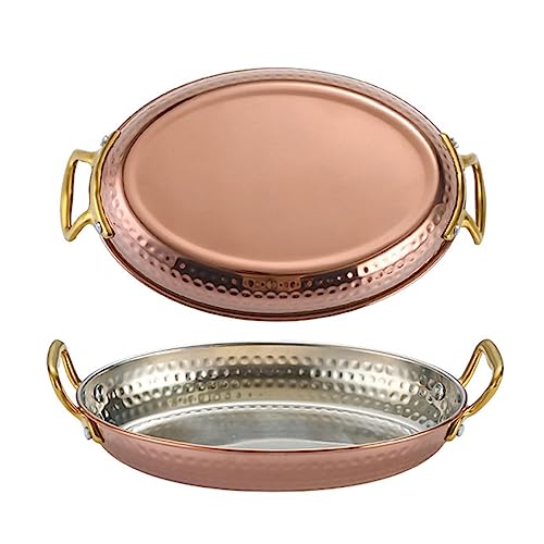 HQHYGM Spanish Paella Pan - 304 Stainless Steel Non Stick Uncoated Saucepan Soup Hot Pot Stockpot with Double Metal Handle for Homes Or Restaurants Rose Gold 22cm Tray(Rose Gold 20cm)