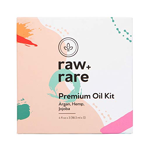 Premium Oil Kit Argan, Hemp Seed and Jojoba Oils Multi-Purpose for Hair, Skin and Massages 4 oz Each Bottle 100% Pure and Responsibly Sourced by Raw Plus Rare