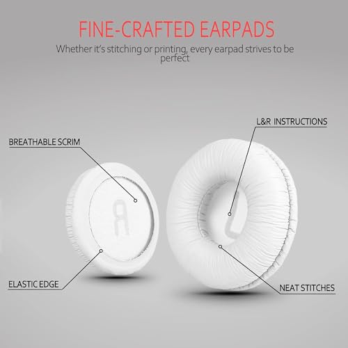 Image of Street27 Earpad Cushion Compatible with JBL C300SI, T250SI, T450, T460BT, T600, T500BT, 520BT Headphones, Frog Leather & Soft Memory Foam 70mm Ear Pads Cushions (White)