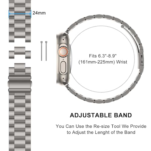 Image of HITZEE Compatible with Apple Watch Ultra Band 49mm Business Stainless Steel Metal Strap Men Women Link Bands Compatible for Apple Watch Ultra 3 /2 /1, 49mm Titanium