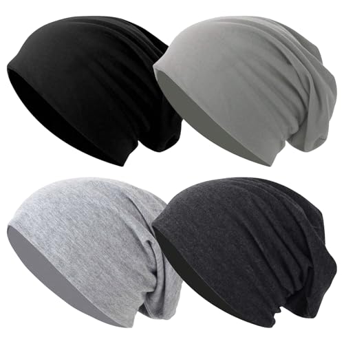 4 Stück Slouch Beanie Hüte für Damen Herren weiches leichtes Winter Slouchy Beanie Mütze Unisex Baggy Skull Caps (DE/NL/SE/PL, Alphanumerisch, Einheitsgröße, Schwarz+Grau+Dunkelgrau+Hellgrau)