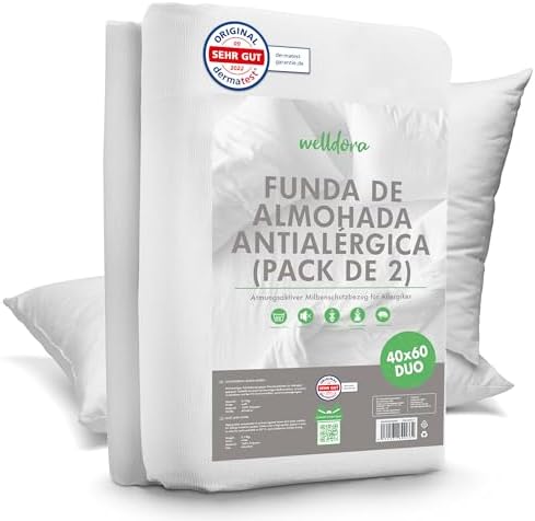 Welldora ǀ Juego de 2 Fundas de Almohada Antiácaros ǀ Protector d...