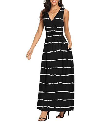 Image of LILBETTER Women Sleeveless Deep V Neck Loose Plain Long Maxi Casual Dress