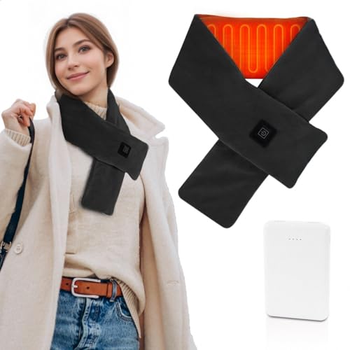 Girasol Heated Neck Wrap Heated Scarf for Neck Pain Relief, Neck Heating Pad with 5000mAh Power Bank, Cordless Thermal Neck Brace Electric Heated Neck Warmer with 3 Heating Levels (Black)