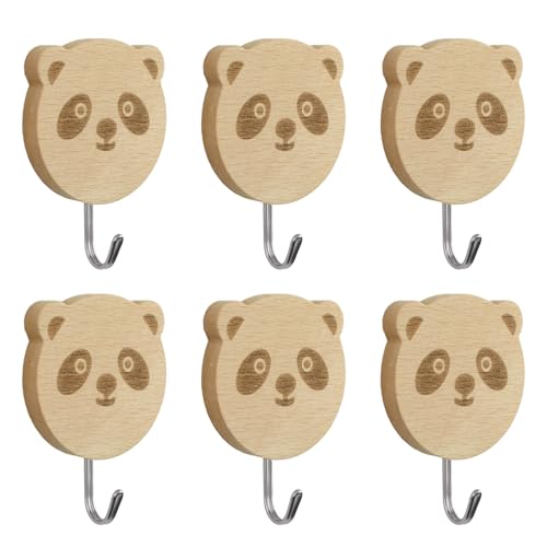 MOROBOR 6 pcs Wooden Animal Hooks, Decorative Coat Wall Mounted Hangers Panda Shape Adhesive Hook for Kids Room, Nursery, Bedroom Decor by MOROBOR - Used condition - CA$5.65