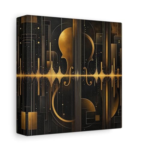 Tableau abstrait violon noir et or 15x15 cm pour decoration de salon chic