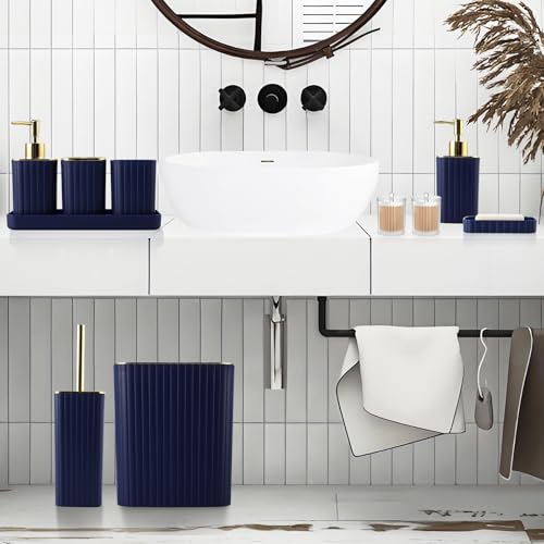 image for XLHOMO Bathroom Accessories Set - Gorgeous Bathroom Set, 10PC Navy Blu