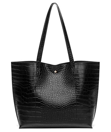 Dreubea Women's Soft Faux Leather Tote Shoulder Bag from, Big Capacity Tassel Handbag Black-cro