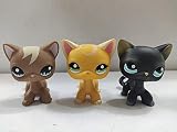 3pcs/Lot Set Pets Littlest Pet Shop LPS Cats Kitty Yellow Black lps Blue Eyes Figure Toys Rare Gift Girl Toys