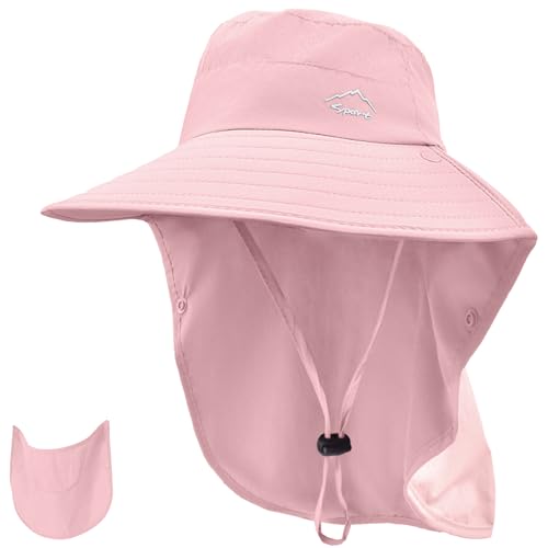 Image of Rosoz Sun Hat for Men Women with Neck Flap,Wide Brim UPF50+ Fishing Hat with Detachable Face Cover Outdoor Sun Protection Hat