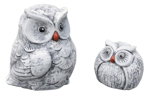 stoneandstyle Garten Deko 2 Stein-Eulen im Set, Figuren aus massiven Steinguss, frostfest bis -30°C