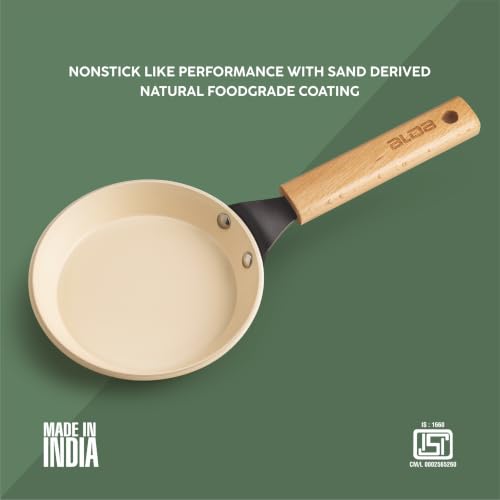 Image of Alda Ceramico Mini Fry Pan 15cm | Non-Stick Ceramic Coating | Heat Resistant Wooden Handle | Compact Egg Fry Pan for Snacks & Breakfast | Induction & Gas Stove Compatible Cookware
