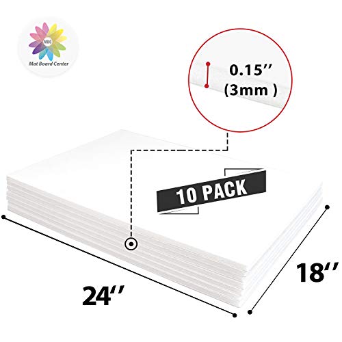 Mbc Mat Board Center, Pack Of 10, 1/8" White Foam Boards (18X24, White) #TOP1