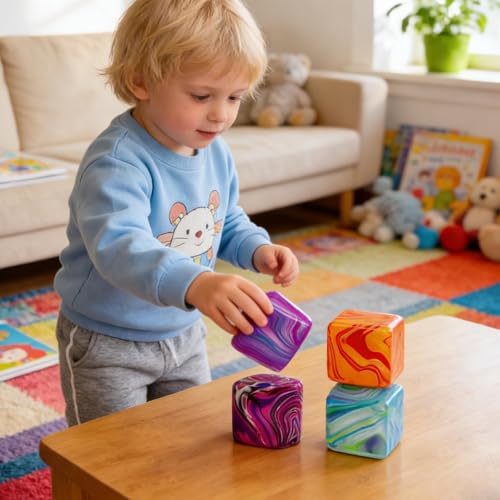 Squishy Stress Cube for Adults,Squishy Slow Rising Fidget Cube Sensory for Anxiety Stress Relief High Density Ice Squeeze Ball Cubes Purple (Purple) image 11