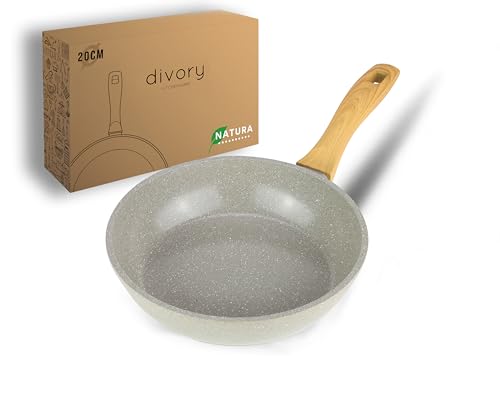 DIVORY Sartén cerámica 20 cm - pequeña sartén de inducción, sin PFAS ni PTFE, apta para horno y lavavajillas (Natura, 20 cm)