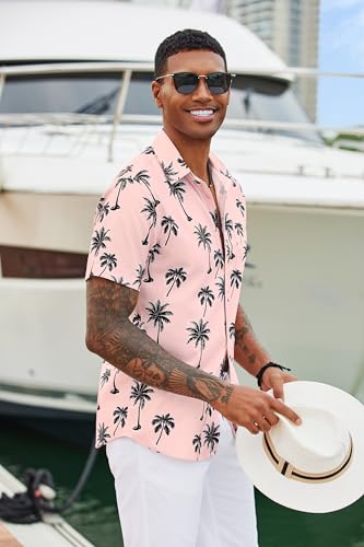 COOFANDY Mens Hawaiian Shirts Short Sleeve Tropical Button Down Shirts Floral Summer Beach Shirt4