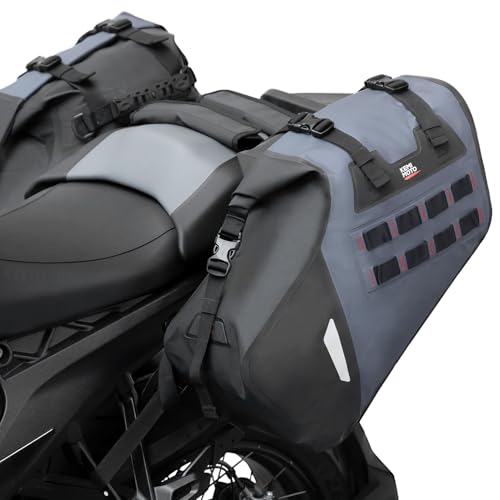 KEMIMOTO IPX6 wasserdichte Motorradsatteltaschen, PVC Weiche Packtaschen, Seitentaschen Hecktasche 30L (15L x 2) für Motorrad Enduro Dual-Sport-Bike Abenteuer-Reisegepäck Racklose Satteltaschen