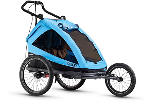 TAXXI ELITE two blue | Anhänger | Buggy | Jogger | Multifunktionaler Kinderwagen | Alleskönner für zwei | Flexibles Travelsystem | 3-in-1