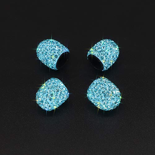 SAVORI Valve Stem Caps, 4 Pack Handmade Crystal Rhinestone Universal Car Tire Valve Caps Chrome,Attractive Dustproof Bling Car Accessories(Blue)