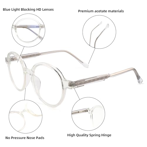 Image of Round Blue Light Blocking Glasses Men Women Acetate Optical Eyewear Frame Non Presription Clear Lens