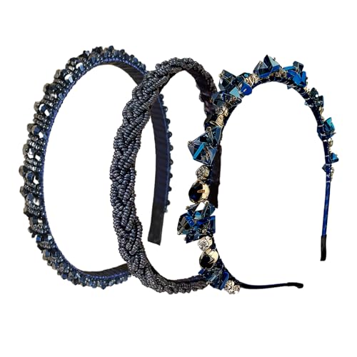 Diadema Azul Marino con Cristales Brillantes, Diademas Boda Mujer, 3 Piezas Tocado Boda Invitada (1.2/1.5/2 cm)