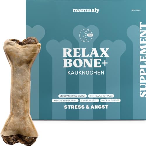 mammaly 5er BESTPREIS-Paket: Relax Bone+® Kauknochen für Hunde (12cm) | 5 Hundeknochen für Stress & Ruhe - mit Pansen & Rinderhaut - Kausnack - DLG zertifiziert - mit Tierärzten en