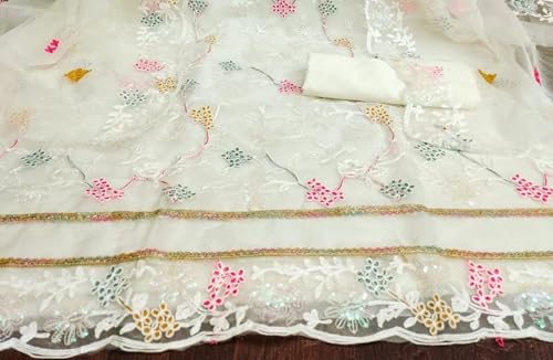 Image of Women's Organza Silk Embroidery Unstitched Salwar Suit Dress Material