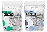 Jawliner Fitness Chewing Gum 15X Harder Jawline Gum Sugar Free Mint and Blueberry Jaw Gum Includes 12 Weeks Coaching - Jawline Exerciser for Mewing & Shaping the Jaw (4 Months Pack of 2 Flavor)