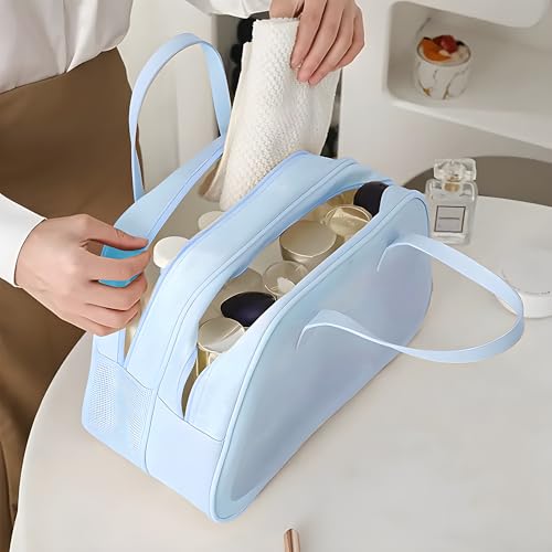Image of Kuber Industries Pack of 2 Waterproof Skincare /Cosmetic Bag for Women | Space-Saving Makeup & Travel Toiletry Pouch | Aesthetic Vanity Kit & Wash Bag for Girls | YJ-20-BLU | Transparent - Blue