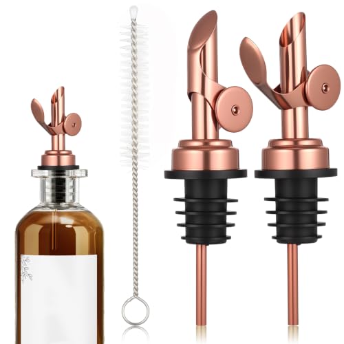 2 PCS Olive Oil Spout, Olive Oil Dispenser Spout, Stainless Steel Weighted Bottle Pourers, Self-Closing Liquor Pour Spouts for Oils, Vinegar, Syrup, And Alcohol, Rose Gold