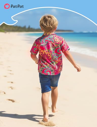 Image of PATPAT Family Hawaiian Matching Outfits - Mommy and Me Vacation Outfits | Halter Sundresses and Button Down Shirts,Caribbean Vacation Summer Tropical Outfits,Hawaiian Boho Tropical Floral Printed