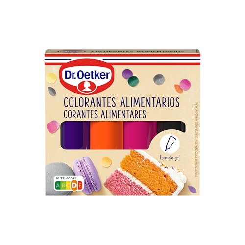 DR. OETKER - 4 Colorantes Alimentarios, para Repostería, Color Naranja, Morado, Rosa y Negro -Colorear Cremas, Glaseados, Masas y Fondant, Colores Combinables