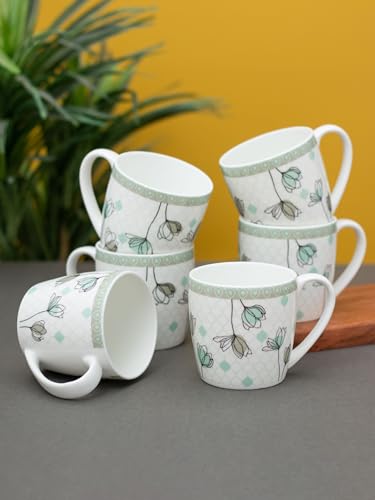 Image of Clay Craft Fine Ceramic Printed Coffee /Tea Cups Set of 6-200 ml Each - Alton 378, Tea Cup Set of 6, Microwave & Dishwasher Safe, Mugs for Coffee, Cups Set of 6, Mug Set, Gift Set, Ideal for Gifting