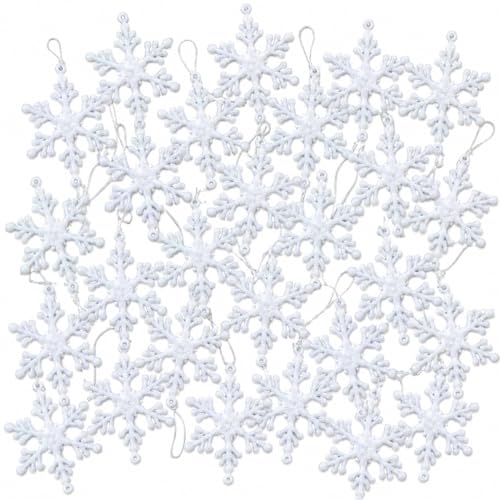 Copos de nieve blancos con purpurina para decoración de ventanas navideñas (Juego de 36) 2