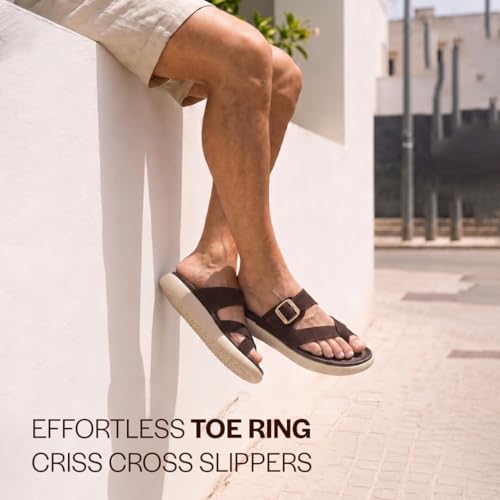 Image of FAUSTO Men Toe Ring Criss Cross Buckle Strap Side Stitched Waterproof Summer Slip On Sandals|Comfort Sole|Lightweight Slippers for Rainy Monsoon Season