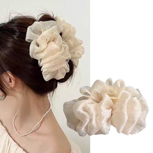 ヘアクリップ 大きめ 毛量多い バンスクリップ ベロアタイプ ラインストーン 髪留め クリップ hair clip おしゃれ 大人 日常 通勤 通学 ヘアアクセサリー 交換保証付 (ベージュ)の商品画像（Amazon）