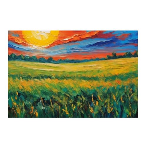 Poster soleil peint avec champ GAEKKO 50x50cm tableau mural sans cadre