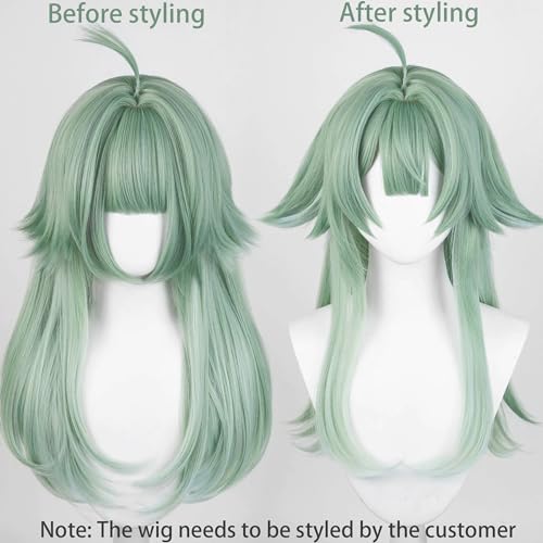 Image of Anime Green Long Wigs with Bangs Women flipped out Wig Jellyfish-Head Adult COS Game Huo Fox Cosplay Wigs Halloween,Christmas,Comic con,Game Show,Party