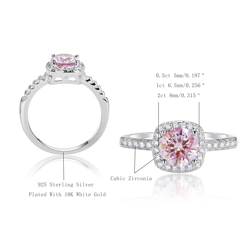 0.5/1/2 Carat Pink Moissanite Engagement Ring for Women 925 Sterling Silver Plated 18K White Gold Romantic Pink Moissanite Promise Eternity Ring3