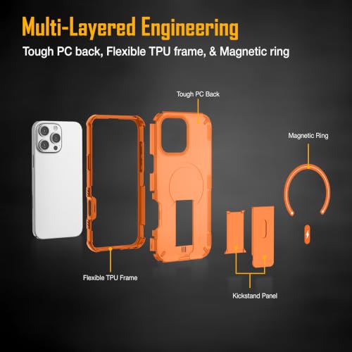 Image of ZAP CASE Matte Kickstand Case for iPhone 16 Pro Max | Magsafe Compatible | Premium Polycarbonate Back + Flexible TPU Bumper | Foldable Stand | Military-Grade Drop Protection | Anti-Fingerprint |Orange