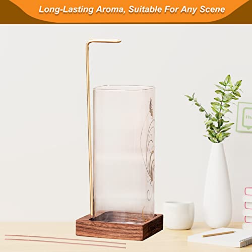 Glass Ash Insence-Stick Holder, Wooden Incense Burner Glass Ash Catcher With Brass Incense Clip, For Yoga Spa And Relaxation Home, Upgrade Printing Design Anti-Ash Flying Glass Incense Holder #TOP4
