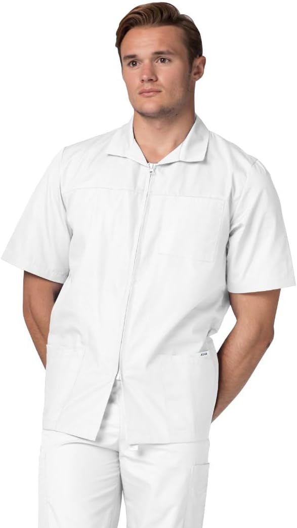 Adar Universal Scrubs for Men - Zippered Short Sleeved Scrub Jacket