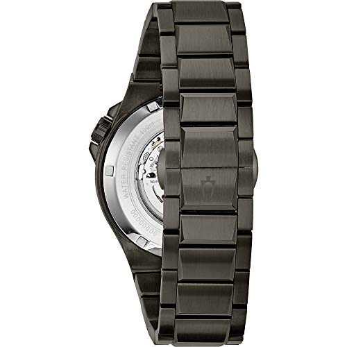 Image of Bulova Sport Style In Gunmetal Case, Open Aperture Black Dial Watch With Silvertone Accents