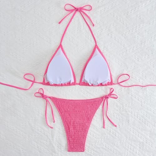 Bikini triangle en polyester avec cordon ajustable rose taille M - 5