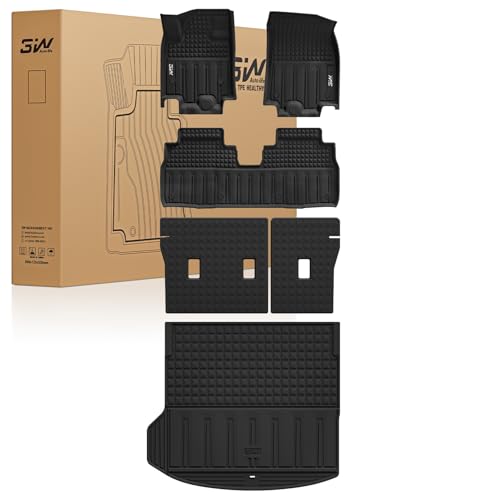 3W Floor Mats & Seat Back Mats & Cargo Liner for Chevrolet Chevy Equinox EV (Not Fit Gasoline) 2024 2025, All Weather TPE Custom Fit Full Set Car Floor Mats, Black Chevy Equinox EV 24-25 Ful