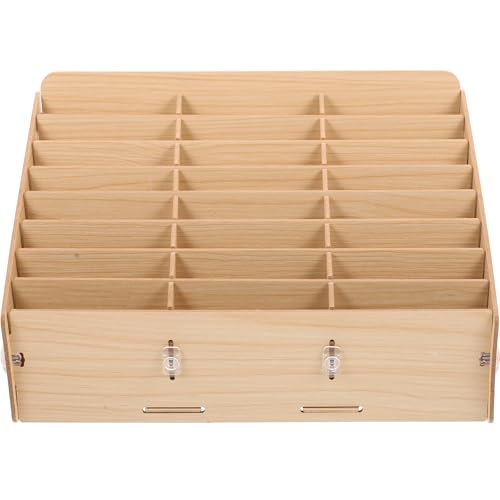 Mikikit Caja de Almacenamiento de Escritorio de Madera 24 Compartimentos, Organizador para Oficina y Hogar, Soporte para Teléfono Móvil, Diseño Compacto y Funcional para Ordenar Artículos