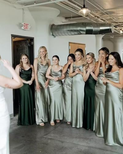 Cowl Neck Satin Bridesmaid Dresses Long Mermaid Prom Dress for Women Formal Evening Gown with Slit2