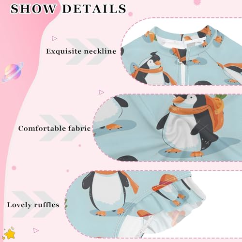 Cute Penguin Carrot Girls Long Sleeve Swimsuit Rash Guard One Piece Bathing Suits Zipper 3-12T4
