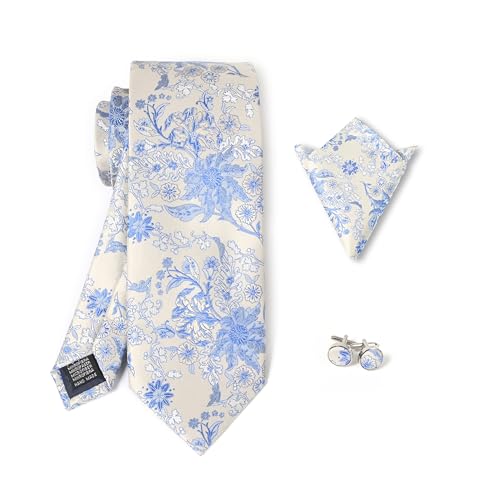 Image of Men's Tie Set with Pocket Square, Cufflinks and Gift Box | 100% microfiber; tie 59 x 3.15 in; square 10 x 10 in; gift box included