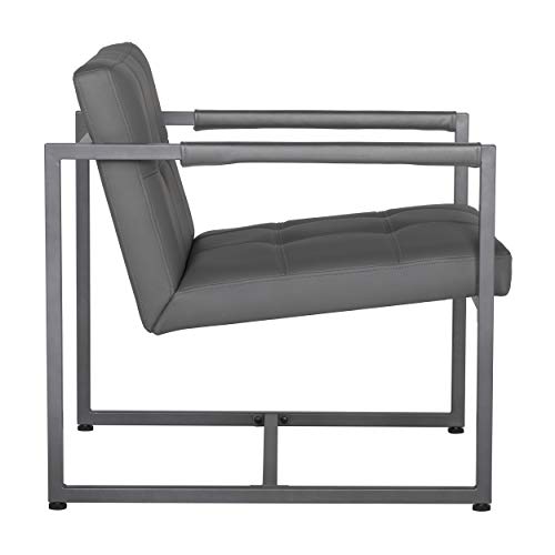 Studio Designs Home Modern Accent Chair Camber Mid-Century, Pewter Grey Metal Frame & Smoke Bonded Leather by SD STUDIO DESIGNS - Image 4